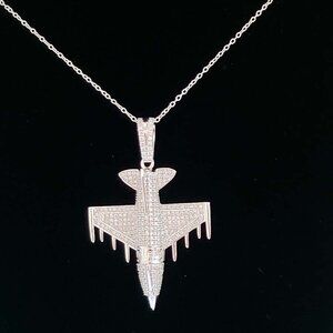 2.25 Ct Round Moissanite Fighter Jet Pendant in 14k Gold Plated Over Silver